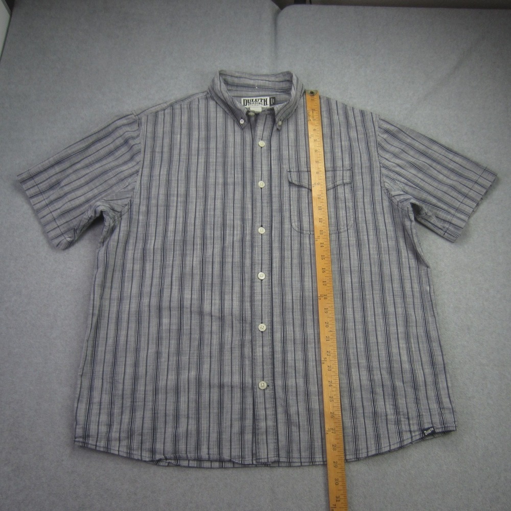 Duluth Shirt Mens Large Gray Relaxed Fit Untucked Striped Button Down SS - Picture 8 of 14
